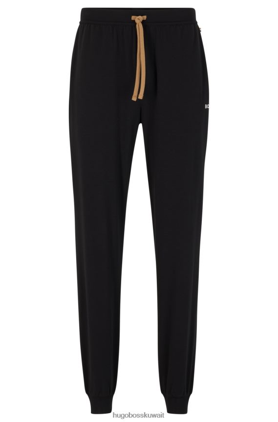 4TFNJN2380 أسود Hugo Boss بدلة رياضية من القطن المطاطي من Hugo مع شعار مطرز باللون الأسود