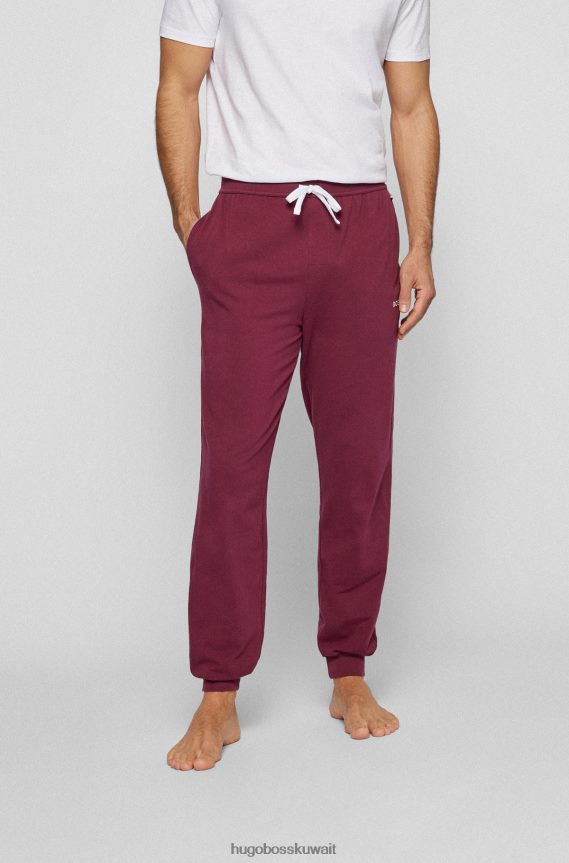 4TFNJN2381 احمر غامق Hugo Boss بدلة رياضية من القطن المطاطي مع شعار مطرز باللون الأحمر الداكن
