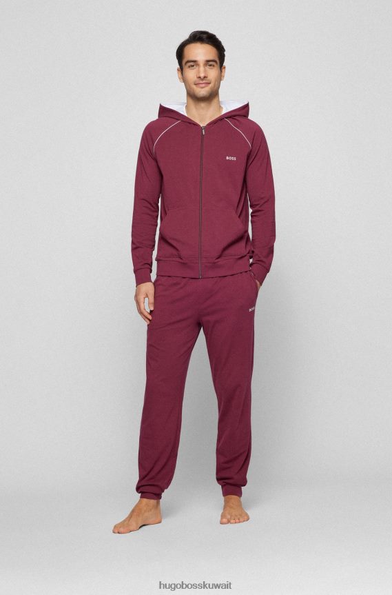4TFNJN2381 احمر غامق Hugo Boss بدلة رياضية من القطن المطاطي مع شعار مطرز باللون الأحمر الداكن