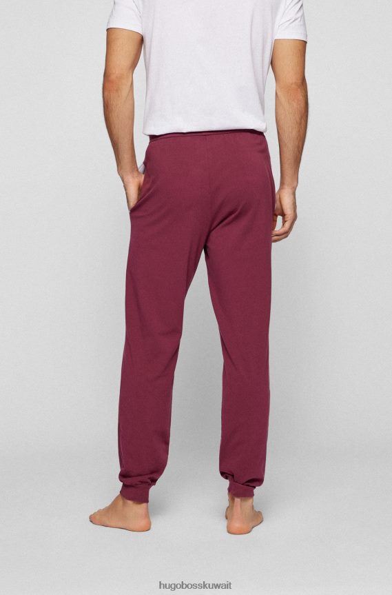 4TFNJN2381 احمر غامق Hugo Boss بدلة رياضية من القطن المطاطي مع شعار مطرز باللون الأحمر الداكن