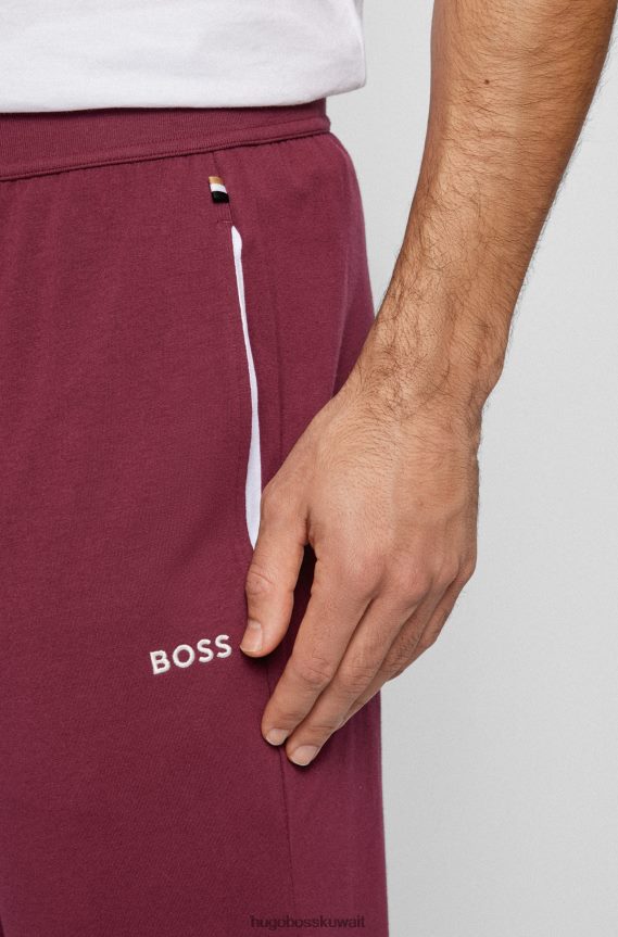 4TFNJN2381 احمر غامق Hugo Boss بدلة رياضية من القطن المطاطي مع شعار مطرز باللون الأحمر الداكن
