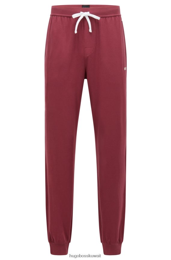 4TFNJN2381 احمر غامق Hugo Boss بدلة رياضية من القطن المطاطي مع شعار مطرز باللون الأحمر الداكن