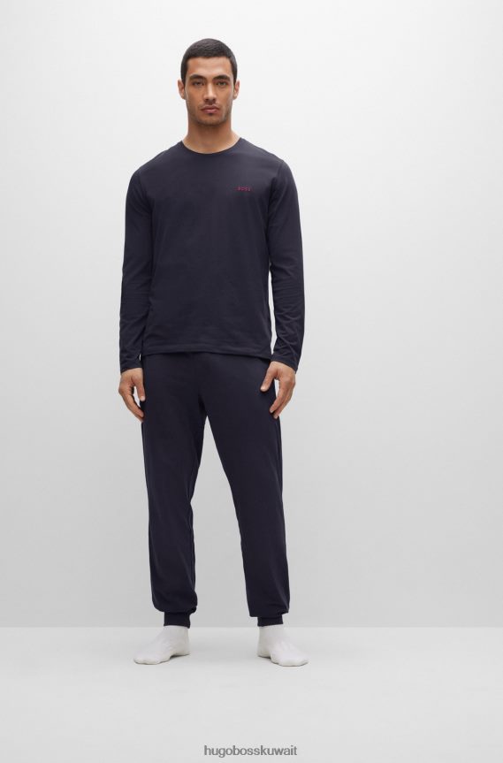 4TFNJN2383 أزرق غامق Hugo Boss بدلة رياضية من القطن المطاطي مع شعار مطرز هوغو باللون الأزرق الداكن