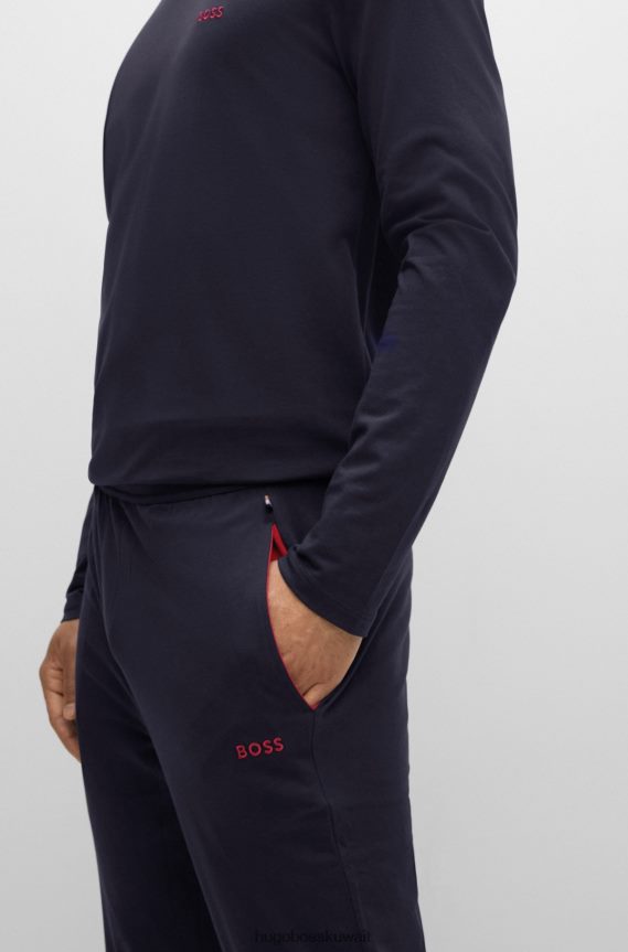 4TFNJN2383 أزرق غامق Hugo Boss بدلة رياضية من القطن المطاطي مع شعار مطرز هوغو باللون الأزرق الداكن