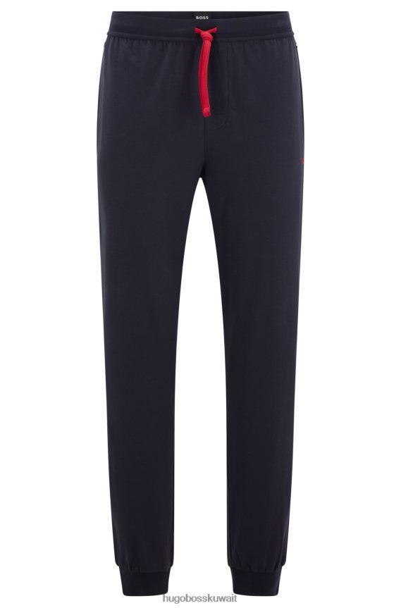 4TFNJN2383 أزرق غامق Hugo Boss بدلة رياضية من القطن المطاطي مع شعار مطرز هوغو باللون الأزرق الداكن