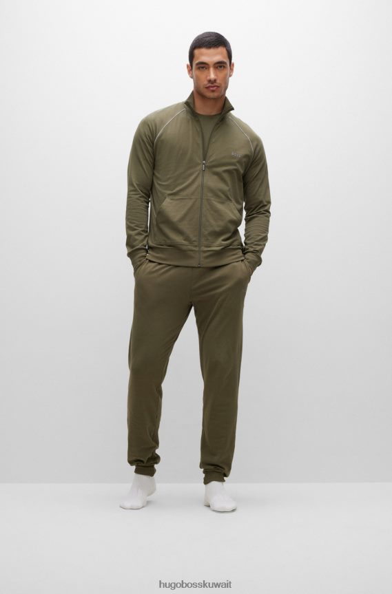 4TFNJN2384 الكاكي Hugo Boss بدلة رياضية من القطن المرن باللون الكاكي هوغو مع شعار مطرز