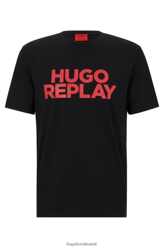 4TFNJN2386 أسود Hugo Boss هوغو | تيشيرت بطبعة شعار الكبسولة من تصميم Replay من القطن العضوي