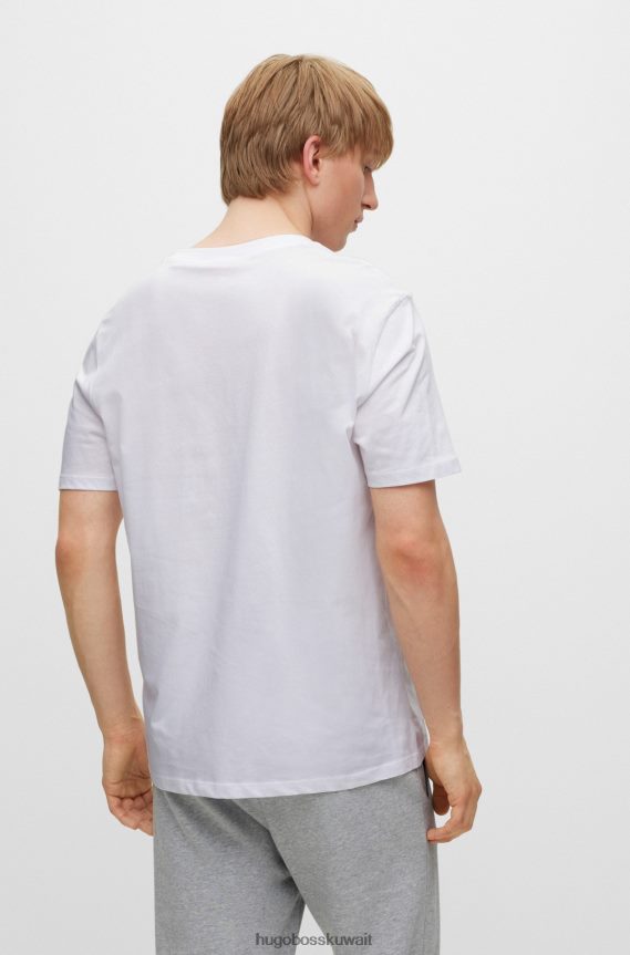 4TFNJN2387 أبيض Hugo Boss تيشيرت هوغو من الجيرسي القطني مع عمل فني تجريدي وشعار باللون الأبيض