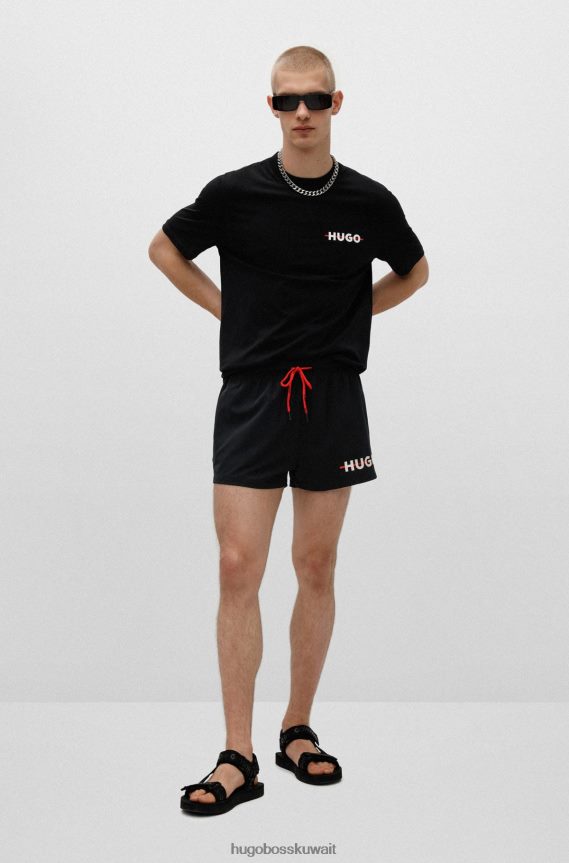 4TFNJN2388 أسود Hugo Boss تي شيرت من القطن العضوي مع شريط وشعار هوغو باللون الأسود