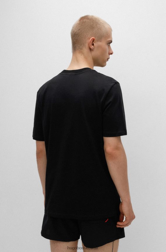 4TFNJN2388 أسود Hugo Boss تي شيرت من القطن العضوي مع شريط وشعار هوغو باللون الأسود
