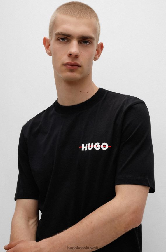 4TFNJN2388 أسود Hugo Boss تي شيرت من القطن العضوي مع شريط وشعار هوغو باللون الأسود