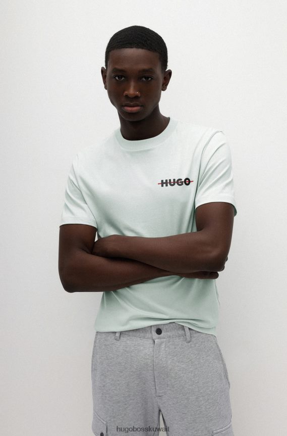 4TFNJN2389 اخضر فاتح Hugo Boss تي شيرت من القطن العضوي باللون الأخضر الفاتح مع شريط وشعار هوغو