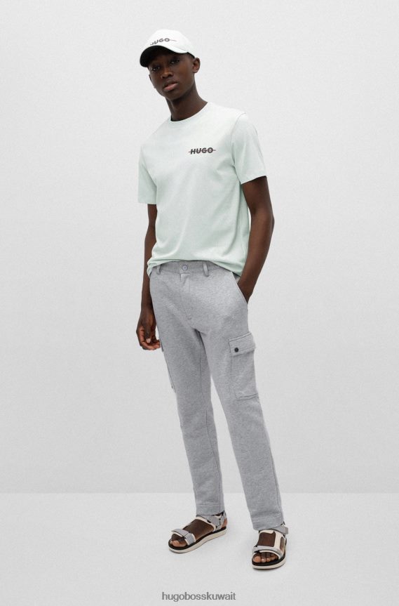 4TFNJN2389 اخضر فاتح Hugo Boss تي شيرت من القطن العضوي باللون الأخضر الفاتح مع شريط وشعار هوغو