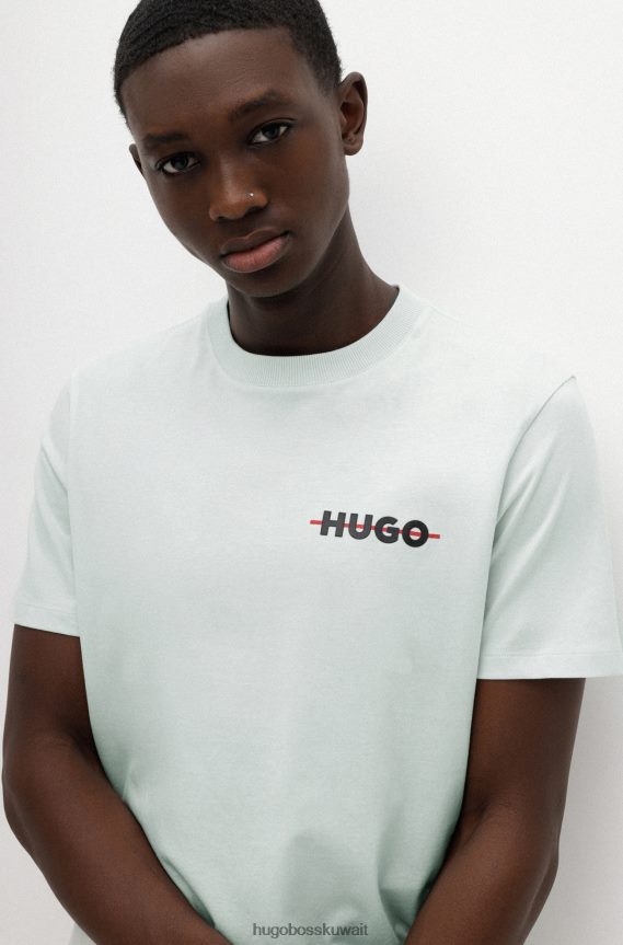 4TFNJN2389 اخضر فاتح Hugo Boss تي شيرت من القطن العضوي باللون الأخضر الفاتح مع شريط وشعار هوغو