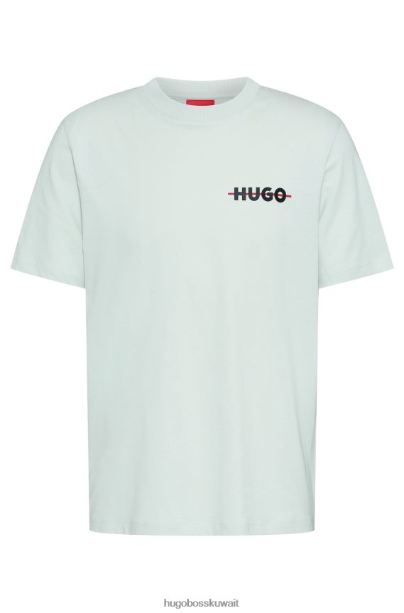 4TFNJN2389 اخضر فاتح Hugo Boss تي شيرت من القطن العضوي باللون الأخضر الفاتح مع شريط وشعار هوغو