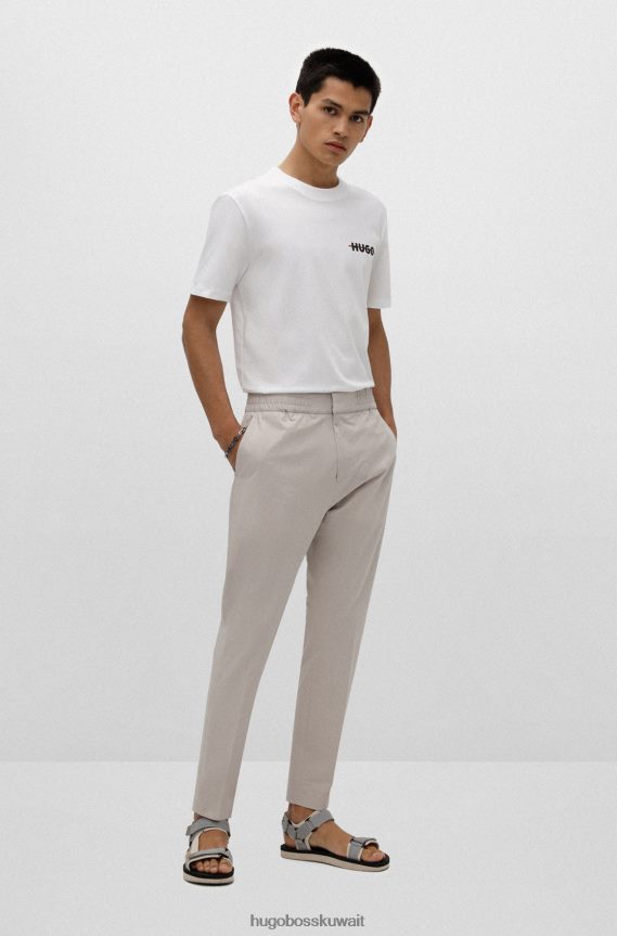 4TFNJN2390 أبيض Hugo Boss تي شيرت من القطن العضوي مع شريط وشعار هوغو باللون الأبيض