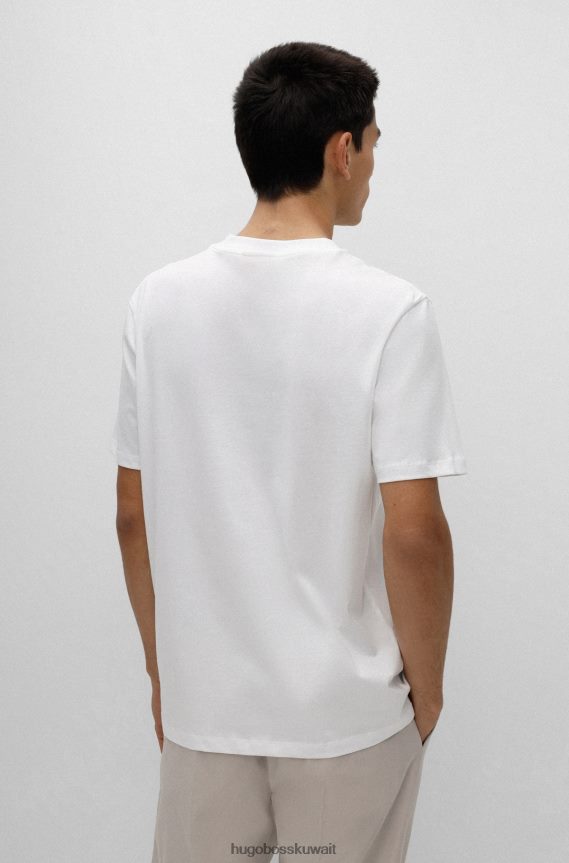4TFNJN2390 أبيض Hugo Boss تي شيرت من القطن العضوي مع شريط وشعار هوغو باللون الأبيض