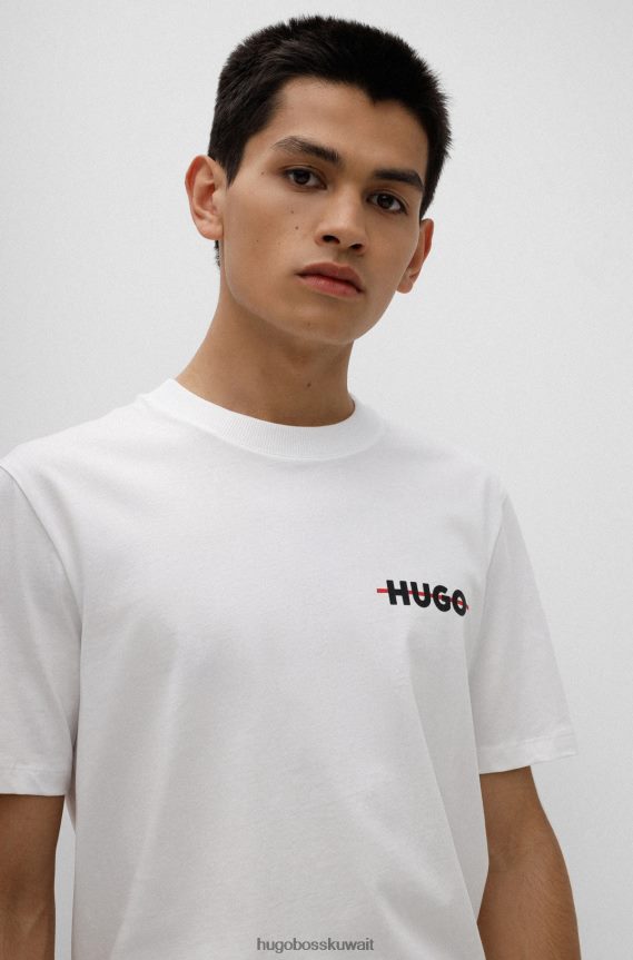 4TFNJN2390 أبيض Hugo Boss تي شيرت من القطن العضوي مع شريط وشعار هوغو باللون الأبيض