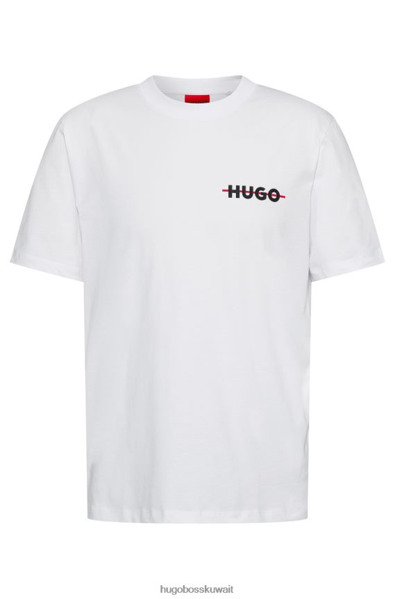 4TFNJN2390 أبيض Hugo Boss تي شيرت من القطن العضوي مع شريط وشعار هوغو باللون الأبيض