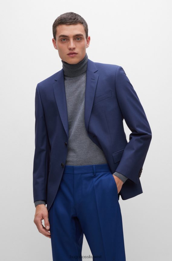 4TFNJN2391 أزرق Hugo Boss سترة هوغو زرقاء بقصة ضيقة من الصوف البكر المطاطي