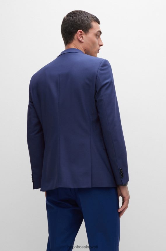 4TFNJN2391 أزرق Hugo Boss سترة هوغو زرقاء بقصة ضيقة من الصوف البكر المطاطي