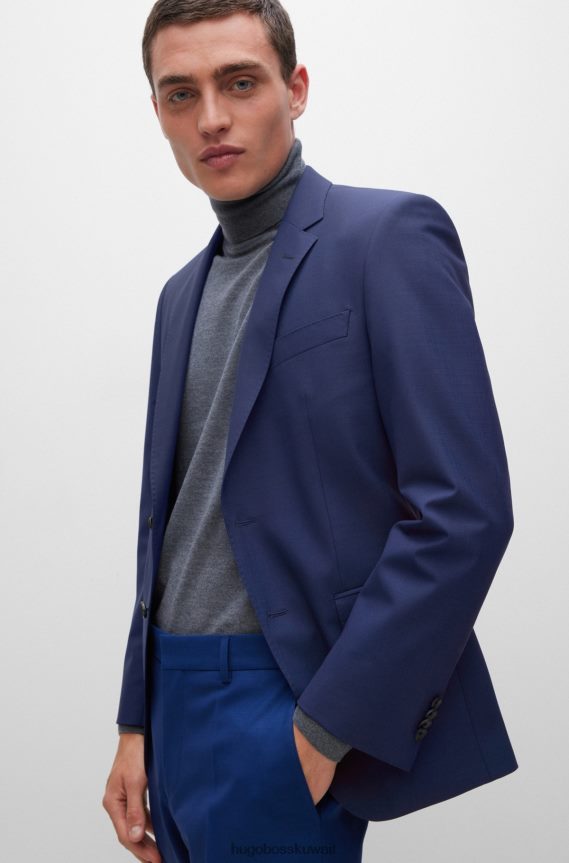 4TFNJN2391 أزرق Hugo Boss سترة هوغو زرقاء بقصة ضيقة من الصوف البكر المطاطي