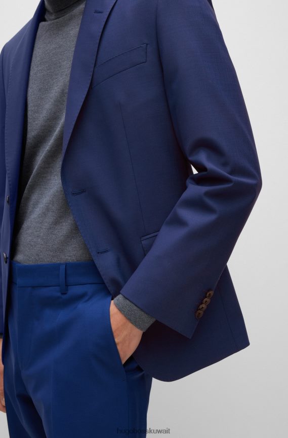 4TFNJN2391 أزرق Hugo Boss سترة هوغو زرقاء بقصة ضيقة من الصوف البكر المطاطي