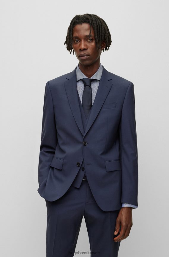 4TFNJN2392 أزرق غامق Hugo Boss سترة Hugo ذات قصة ضيقة باللون الأزرق الداكن من الصوف البكر المطاطي