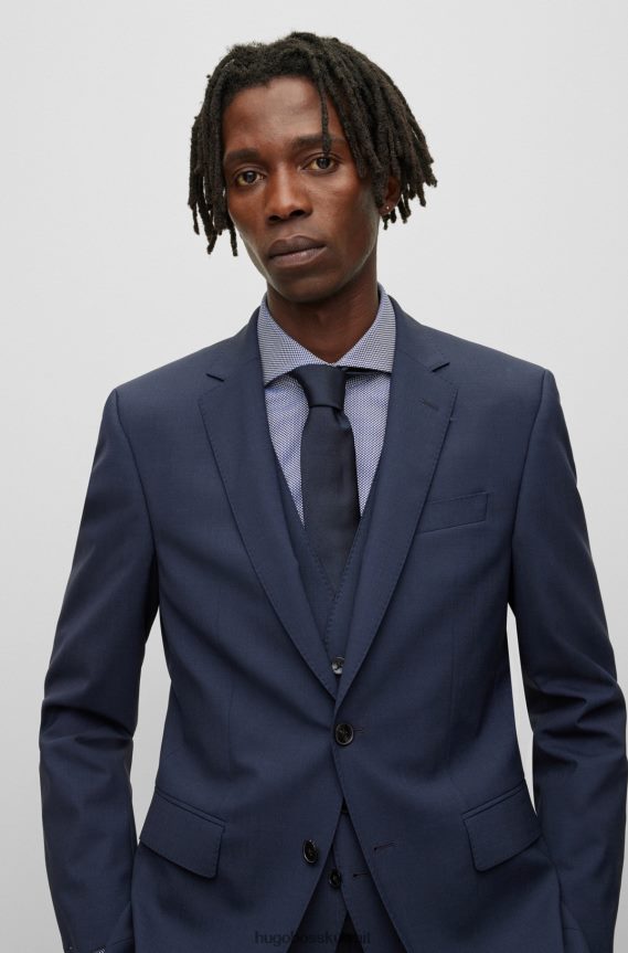 4TFNJN2392 أزرق غامق Hugo Boss سترة Hugo ذات قصة ضيقة باللون الأزرق الداكن من الصوف البكر المطاطي