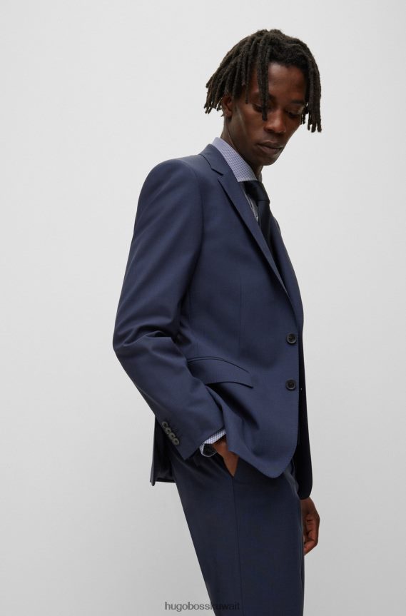 4TFNJN2392 أزرق غامق Hugo Boss سترة Hugo ذات قصة ضيقة باللون الأزرق الداكن من الصوف البكر المطاطي