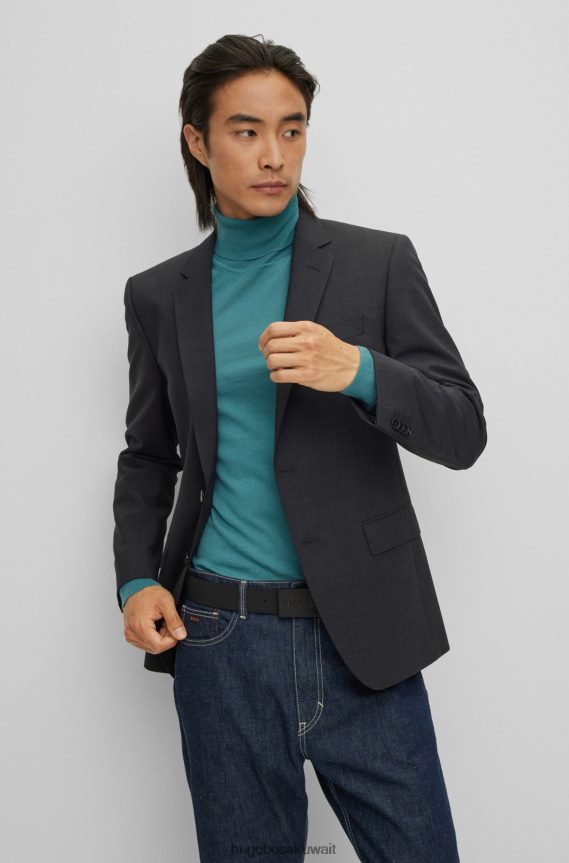 4TFNJN2393 الرمادي الداكن Hugo Boss سترة Hugo ضيقة من الصوف البكر المطاطي باللون الرمادي الداكن