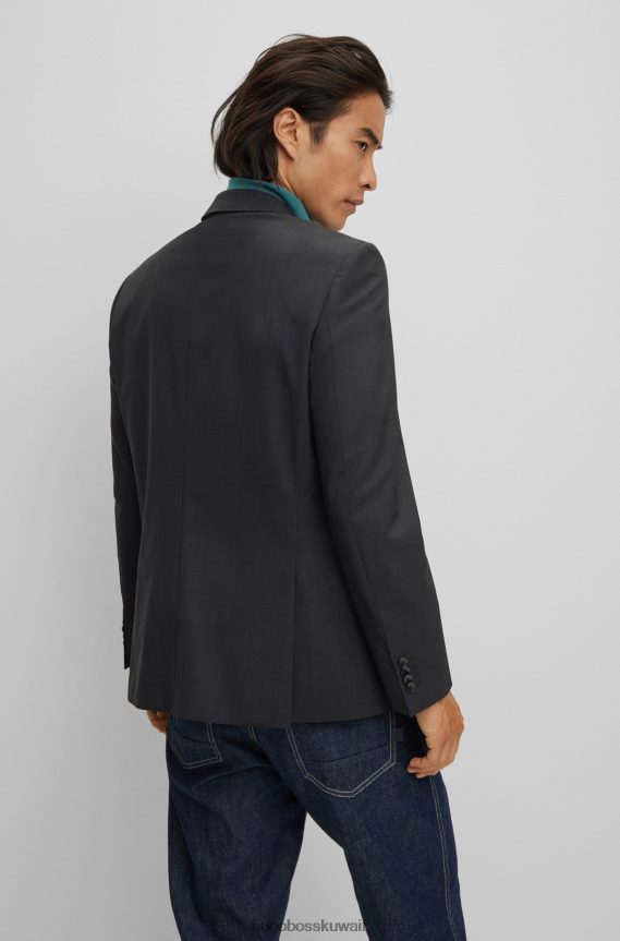 4TFNJN2393 الرمادي الداكن Hugo Boss سترة Hugo ضيقة من الصوف البكر المطاطي باللون الرمادي الداكن