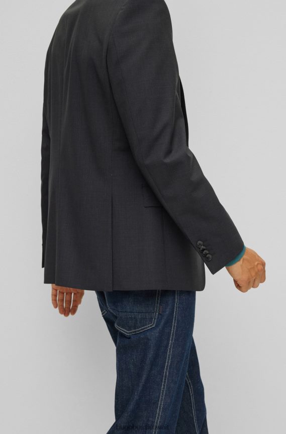 4TFNJN2393 الرمادي الداكن Hugo Boss سترة Hugo ضيقة من الصوف البكر المطاطي باللون الرمادي الداكن