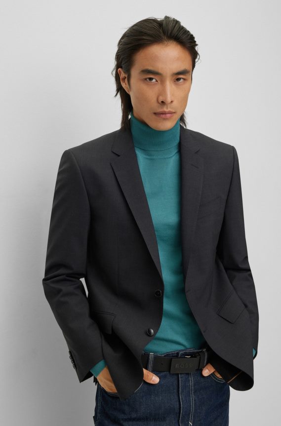 4TFNJN2393 الرمادي الداكن Hugo Boss سترة Hugo ضيقة من الصوف البكر المطاطي باللون الرمادي الداكن