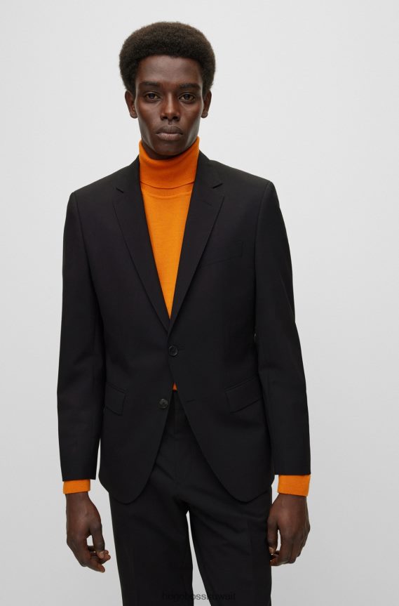 4TFNJN2394 أسود Hugo Boss سترة ضيقة من الصوف البكر المطاطي باللون الأسود من هوغو