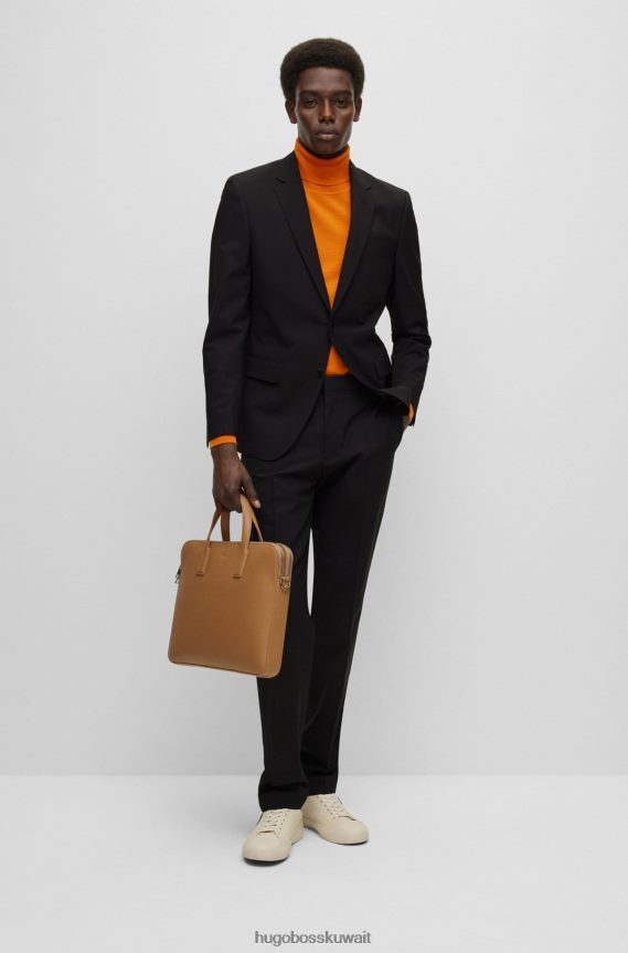 4TFNJN2394 أسود Hugo Boss سترة ضيقة من الصوف البكر المطاطي باللون الأسود من هوغو