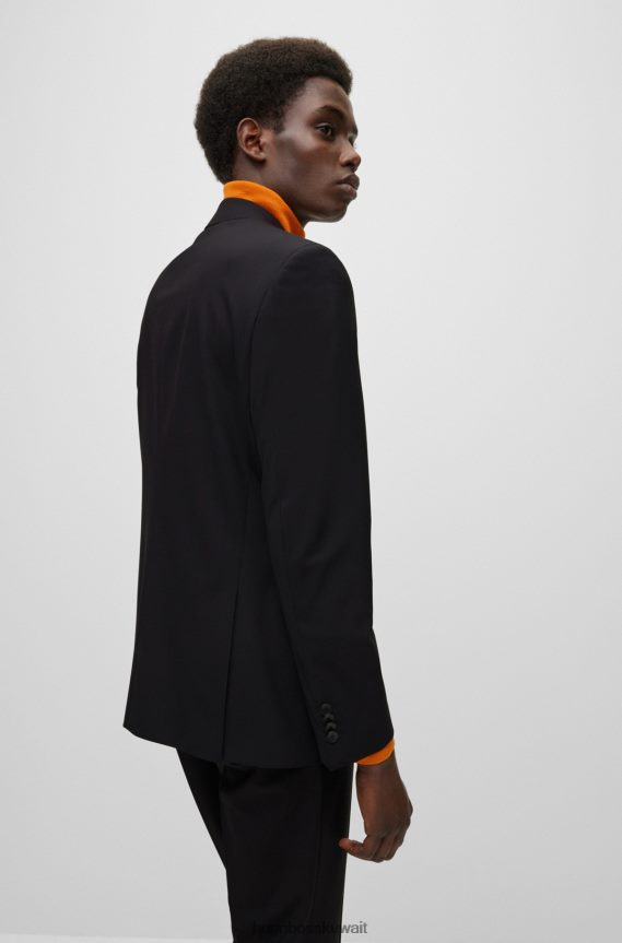 4TFNJN2394 أسود Hugo Boss سترة ضيقة من الصوف البكر المطاطي باللون الأسود من هوغو