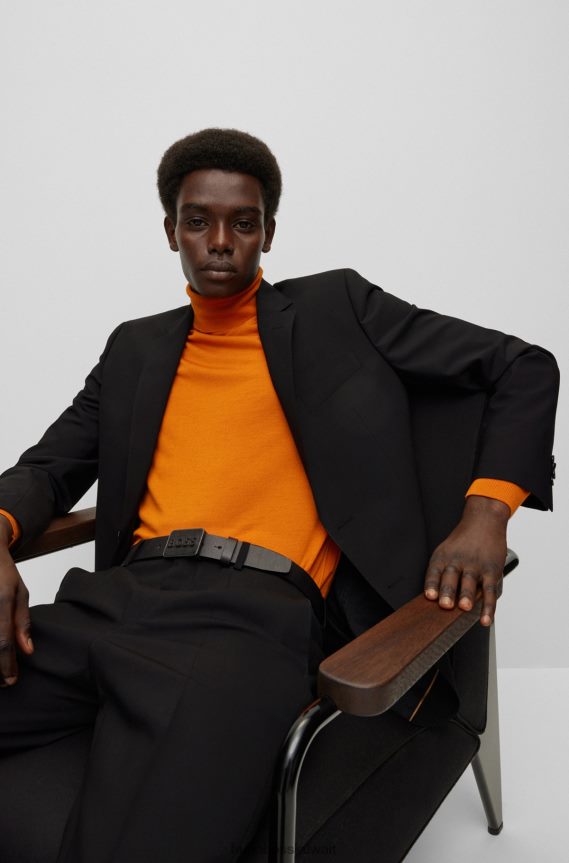 4TFNJN2394 أسود Hugo Boss سترة ضيقة من الصوف البكر المطاطي باللون الأسود من هوغو