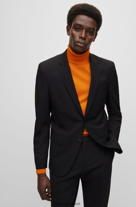 4TFNJN2394 أسود Hugo Boss سترة ضيقة من الصوف البكر المطاطي باللون الأسود من هوغو