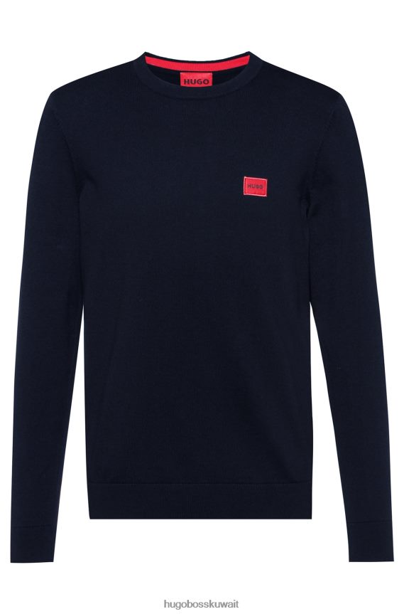 4TFNJN2398 أزرق غامق Hugo Boss سترة هوغو من القطن العضوي باللون الأزرق الداكن مع ملصق شعار أحمر