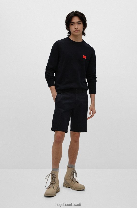 4TFNJN2399 أسود Hugo Boss سترة هوغو من القطن العضوي باللون الأسود مع ملصق شعار أحمر