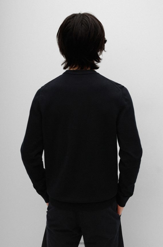 4TFNJN2399 أسود Hugo Boss سترة هوغو من القطن العضوي باللون الأسود مع ملصق شعار أحمر