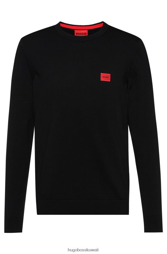 4TFNJN2399 أسود Hugo Boss سترة هوغو من القطن العضوي باللون الأسود مع ملصق شعار أحمر