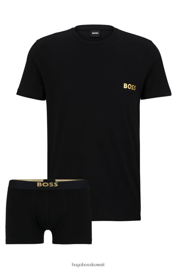 4TFNJN2400 أسود Hugo Boss مجموعة هدايا الملابس الداخلية من القطن العضوي من هوغو مع علامة تجارية باللون الأسود