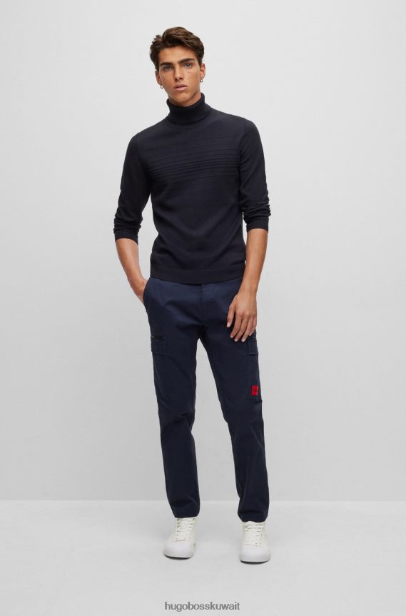 4TFNJN2401 أزرق غامق Hugo Boss سترة بياقة دائرية وقصة ضيقة من القطن والصوف البكر باللون الأزرق الداكن