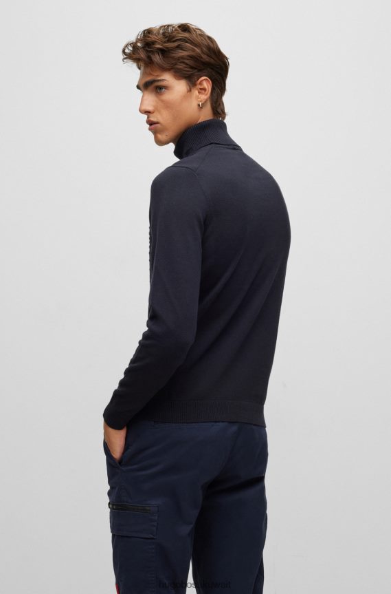 4TFNJN2401 أزرق غامق Hugo Boss سترة بياقة دائرية وقصة ضيقة من القطن والصوف البكر باللون الأزرق الداكن