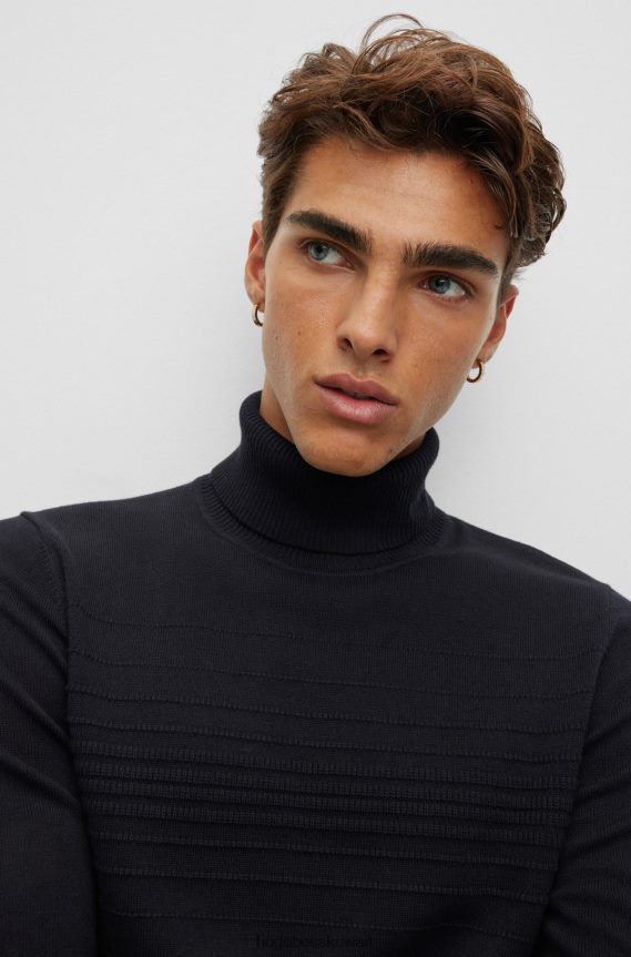 4TFNJN2401 أزرق غامق Hugo Boss سترة بياقة دائرية وقصة ضيقة من القطن والصوف البكر باللون الأزرق الداكن