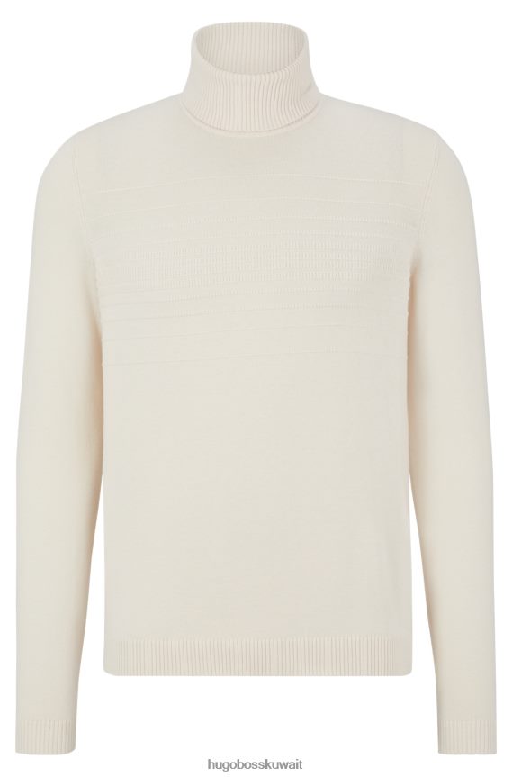 4TFNJN2402 أبيض Hugo Boss سترة بيضاء ضيقة بياقة مطوية من القطن والصوف البكر هوغو