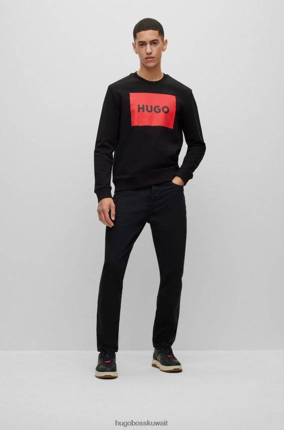 4TFNJN2404 أسود Hugo Boss سترة هوغو قطن تيري سوداء مع طباعة شعار أحمر