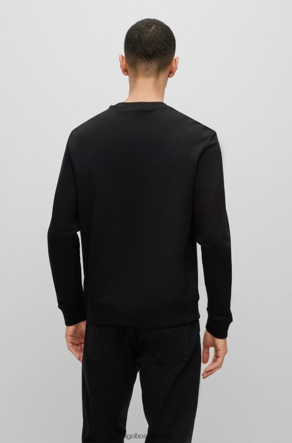 4TFNJN2404 أسود Hugo Boss سترة هوغو قطن تيري سوداء مع طباعة شعار أحمر